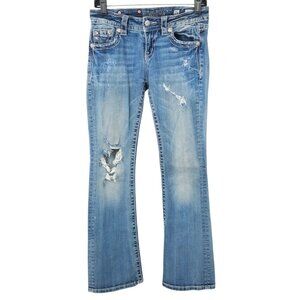 Miss Me Standard Boot Cut  Jeans READ Womens 26 Low Rise Distressed Ripped Denim